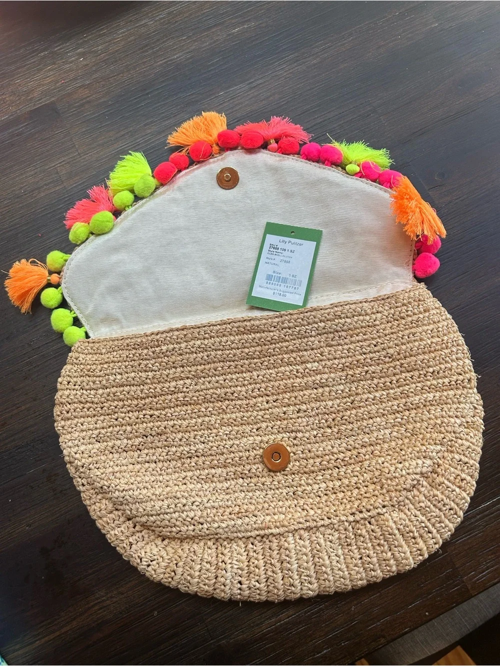 Lilly Pulitzer Straw Claim she’ll clutch with neon trim - Picture 8 of 9